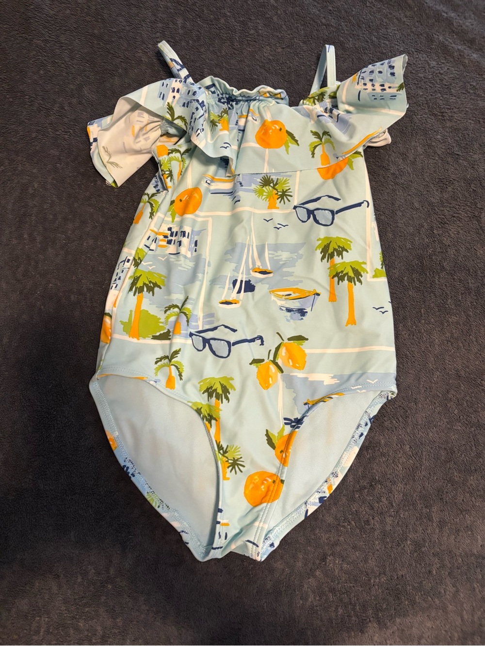 Gymboree Light Blue Lemon & Palm Print One-Piece Swimsuit